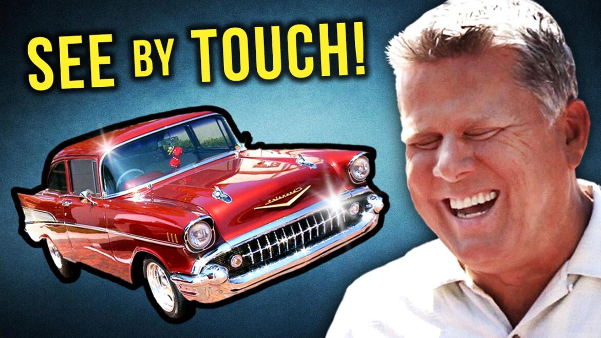 Thumbnail shows Tommy smiling next to a 1957 Chevy; Text reads See By Touch!