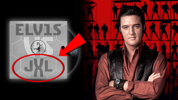 Photo of Elvis from his 68 Comeback Special with the cover of Elvis vs JXL remix with an arrow pointing at JXL.