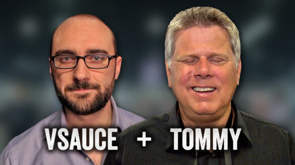 The thumbnail for the video shows Tommy and Michael from the shoulders up with the text "Vsauce + Tommy"